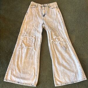 Highway Jeans Light Blue Distressed Wide-Leg Jeans